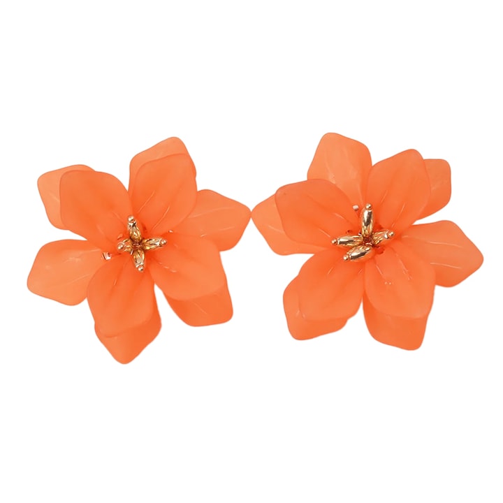 Cercei dama, model delicat cu floricele radiante, tematica summer love, portocalii, EFAYN