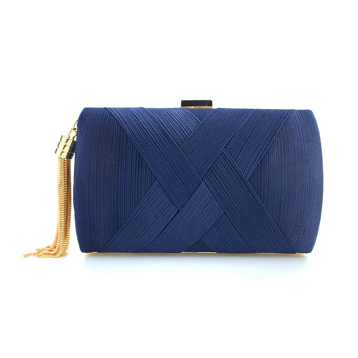 Estélyi táska, Mmgoqqt, szatén, sötétkék/arany