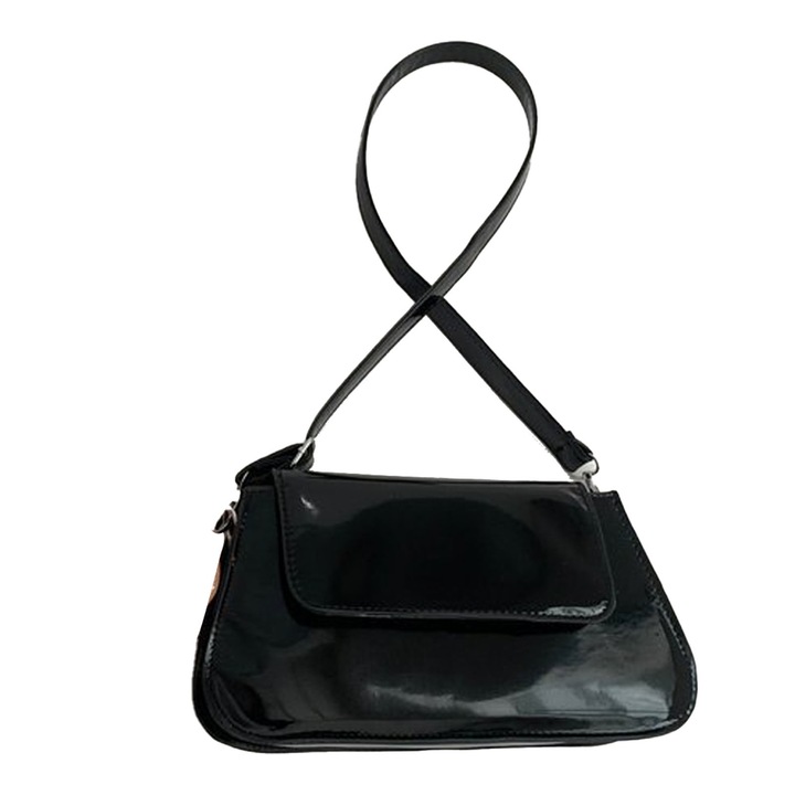 Jormftte válltáska, fekete, elegáns, lakkozott bőr, kis méret