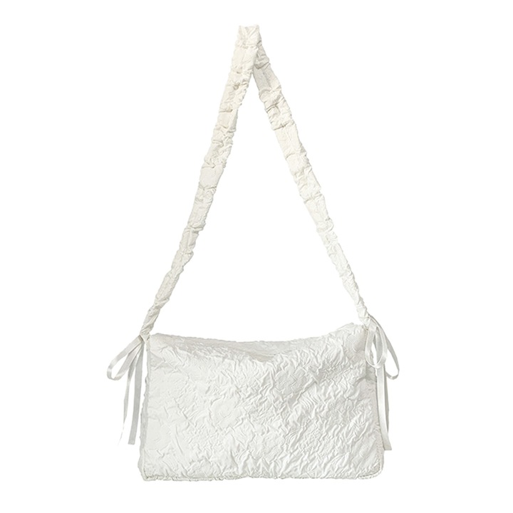 Jormftte vászon válltáska fodros virágokkal, fehér, egy méret