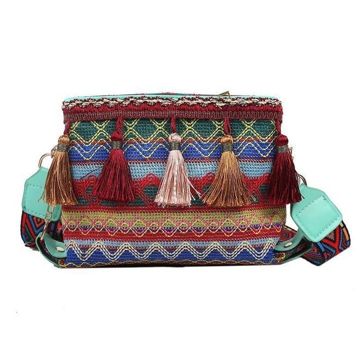 Jormftte női táska, rojtos modell, etnikai stílusú, többszínű, egy méret