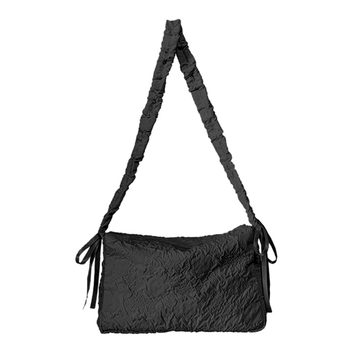 Jormftte vászon válltáska sifon virágokkal, fekete, egy méret