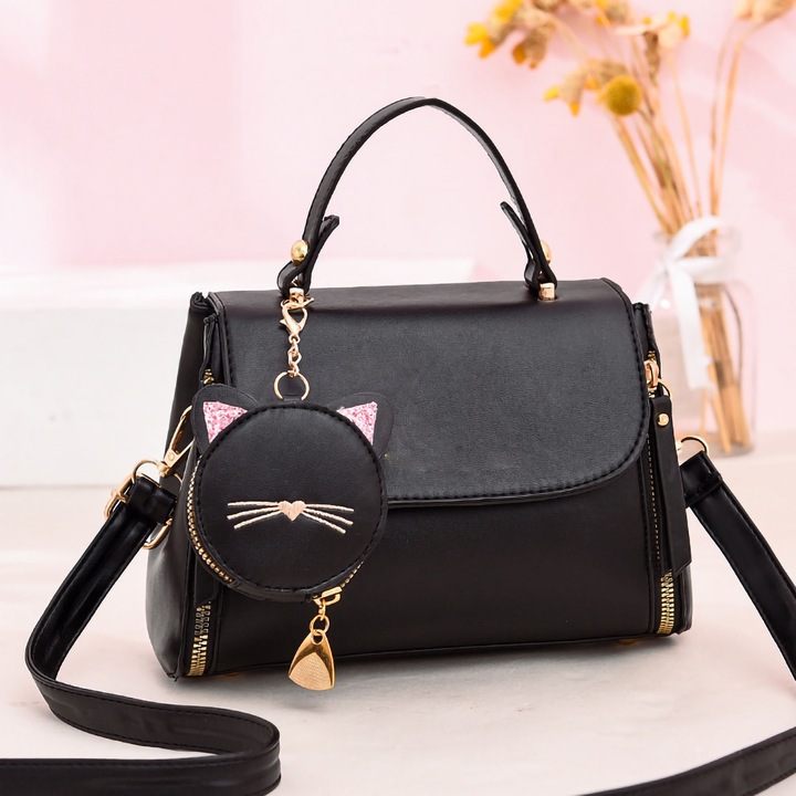 Női válltáska, Jormftte, nagy kapacitású, puha PU bőr, fekete