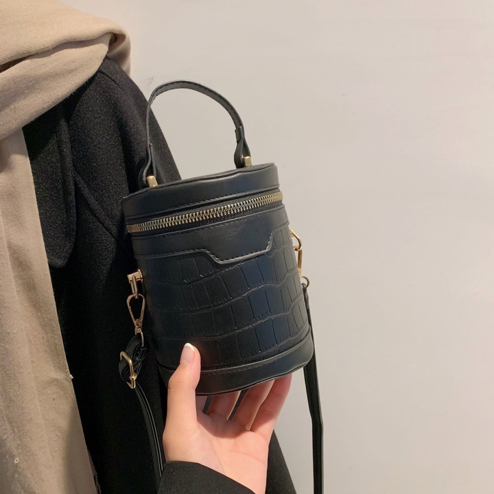 Elegáns hengeres női táska, Jormftte, PU bőr, nagy kapacitású, állítható pánt, fekete