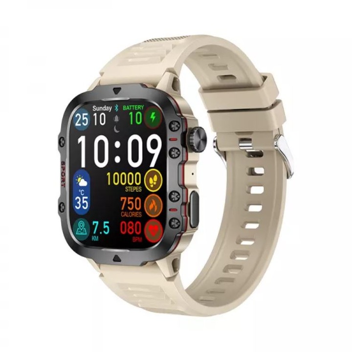 Ceas inteligent, SmartWatch Model QX11, Baterie 420mAh, Functii Sanatate si Sport, Apelare si Control muzica, Beige