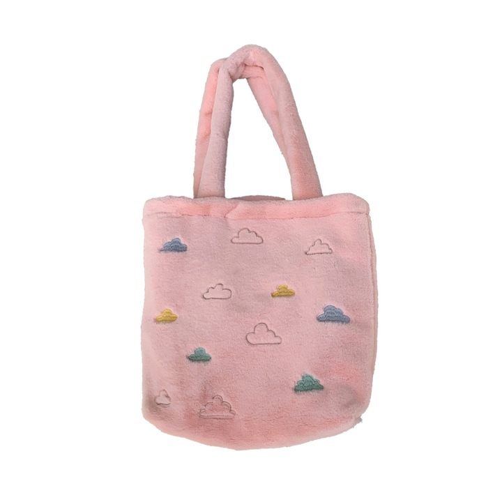 Válltáska vászonból és plüssből, Jormftte, felhő hímzéssel, nagy kapacitású, rózsaszín, univerzális méret