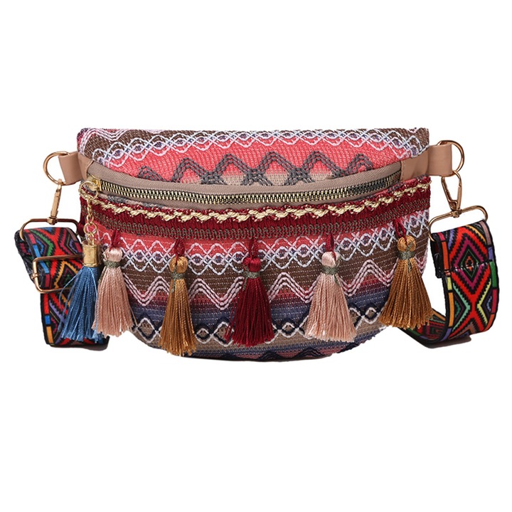 Női válltáska, Jormftte, etnikai stílusú, bojtos dizájn, többszínű, univerzális méret