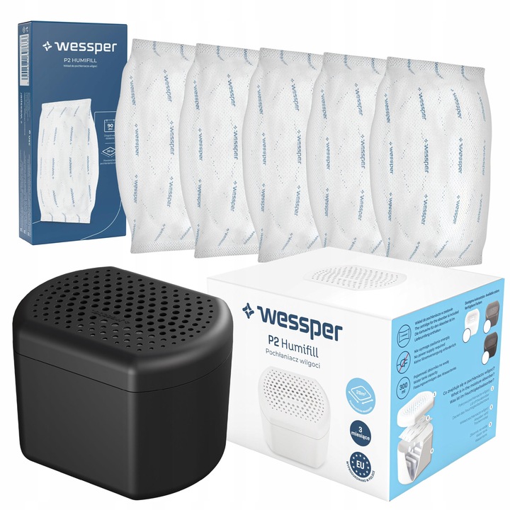 Dezumidificator, absorbant de umiditate Wessper P2 Humifill + 6x cartus desicant Set