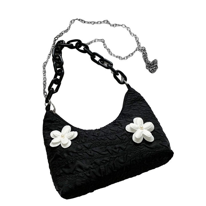 Női válltáska, Longziming, nylon, fekete