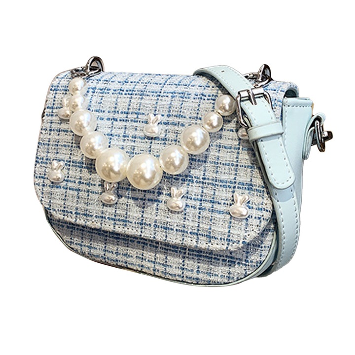 Válltáska, longziming, vászon/poliuretán, fehér/kék