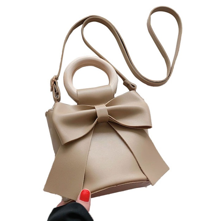 Női válltáska, Longziming, masnis kivitel, vízálló, khaki, 15x11x14cm