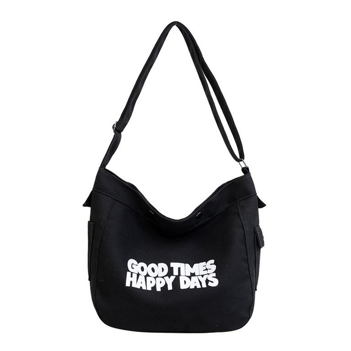 Női tote táska, Longziming, vászon, fekete