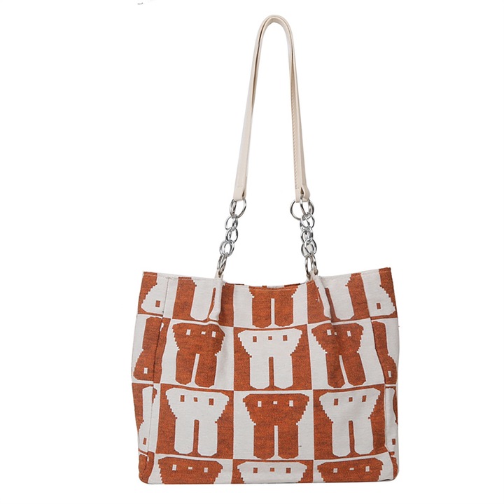 Jormftte női válltáska, nagy kapacitású, dupla fogantyús kialakítás, barna színű, univerzális méret