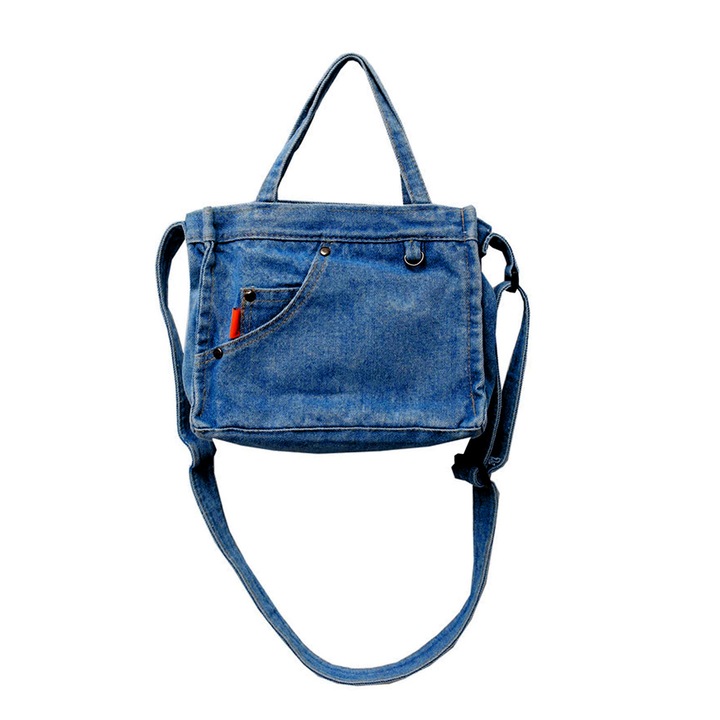 Jormftte retro táska, kicsi, textil anyagból, cipzárral záródó, kék, állítható pánttal