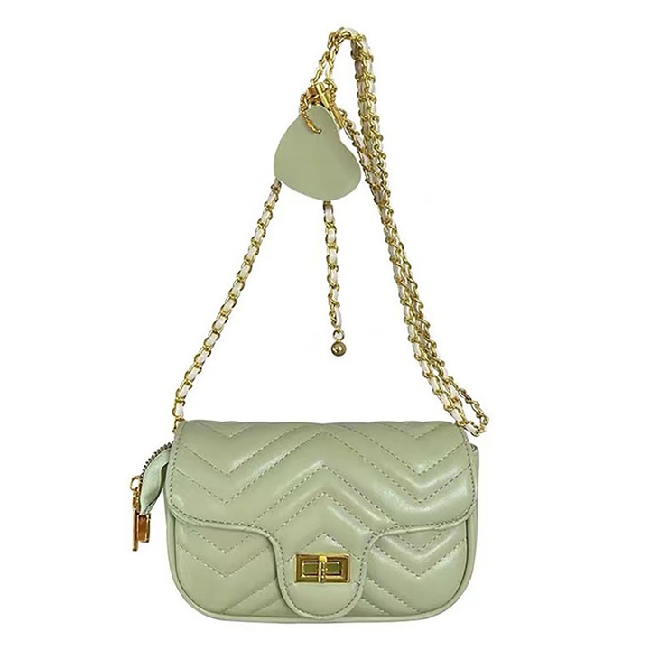 Válltáska lánccal, Longziming, poliuretán, zöld