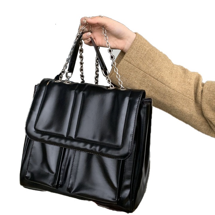 Női válltáska, Longziming, műbőr, fekete