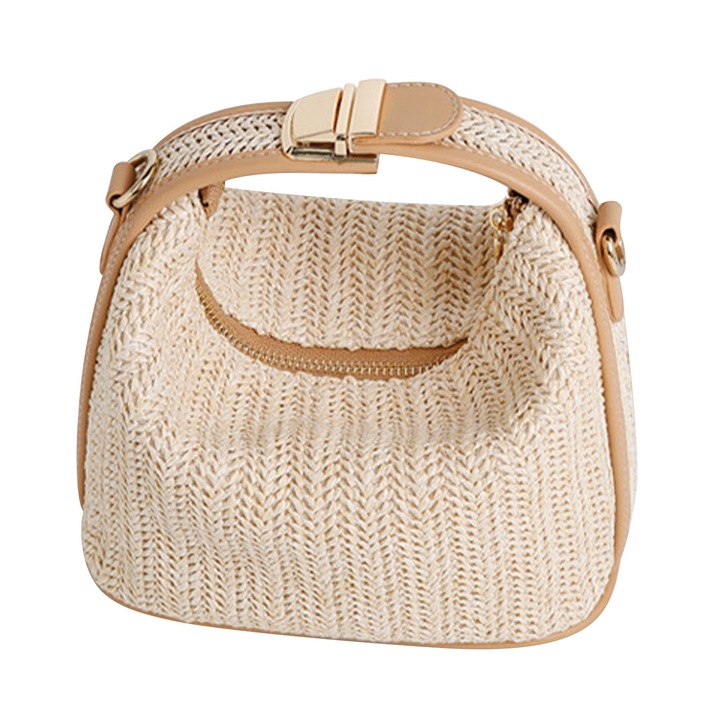 Чанта през рамо за дами, Mmgoqqt, плетена слама, 12x20x11см