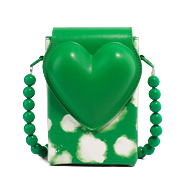 Jormftte női válltáska, szív alakú, színes mintás, nagy kapacitású, zöld