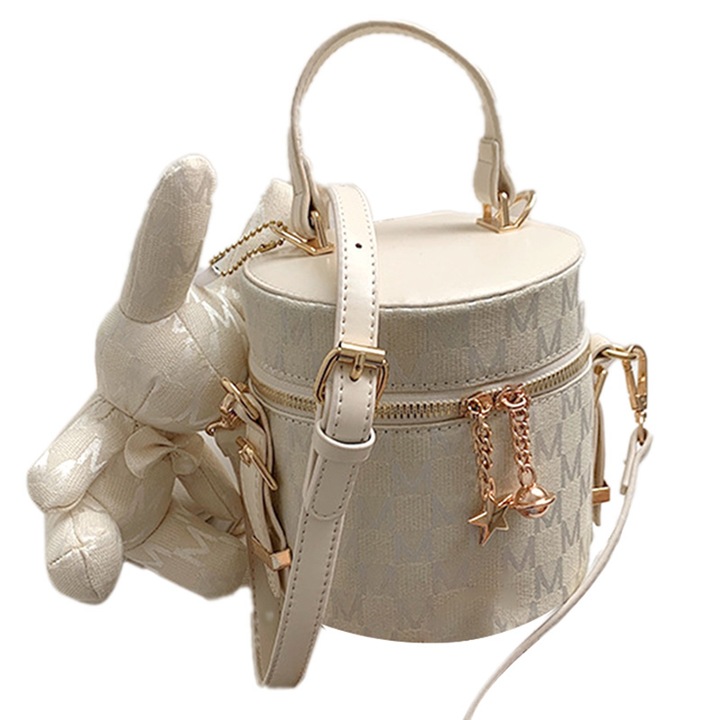 Női vödörtáska, Longziming, poliuretán, fehér