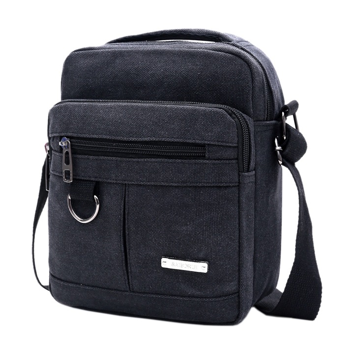 Egyszínű vászon kézitáska férfiaknak, nőknek, uniszex, alkalmi, válltáska (fekete)