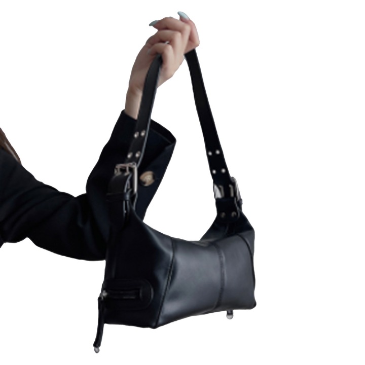 Női válltáska, Longziming, fekete, poliuretán