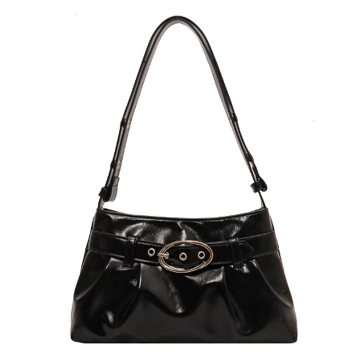 Jormftte válltáska, PU bőr, hajtogatott, csatos, multifunkcionális, fekete, univerzális méret