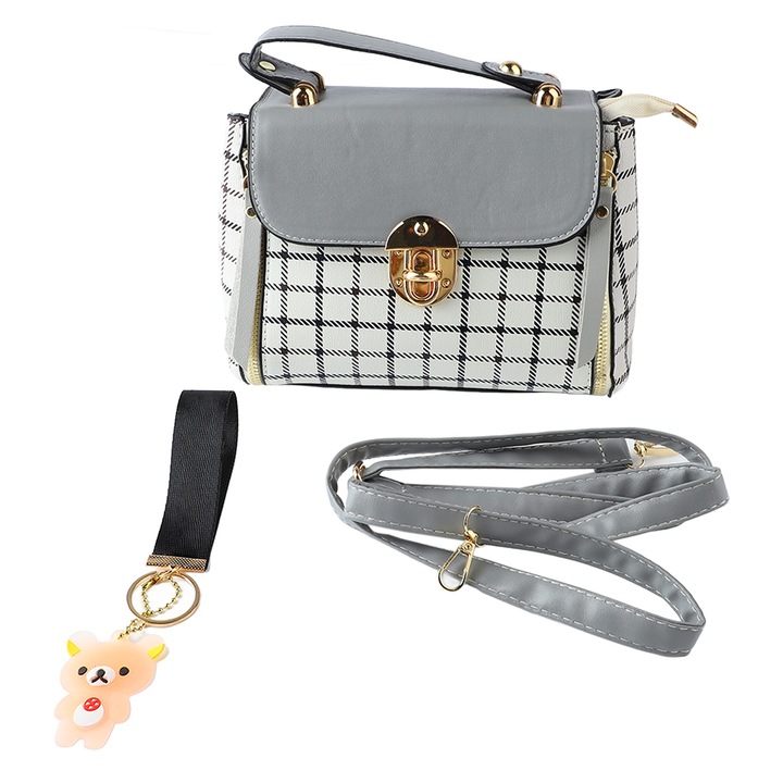 Női táska, Longziming, PU bőrből, nagy kapacitású, vállpántos, szürke 21x12x15cm