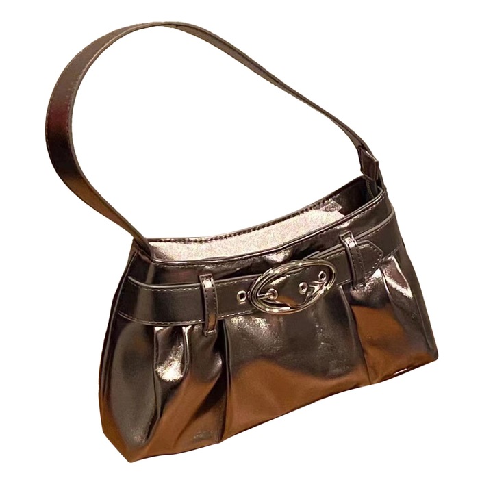 Jormftte összecsukható PU bőr válltáska csattal, multifunkcionális, ezüst, egy méret