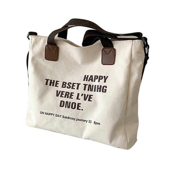 Egyszerű vászontáska nőknek, nagy kapacitású, irodalmi mintával, fehér, egy méret