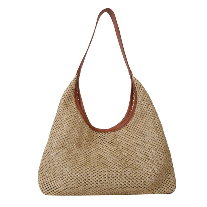 Jormftte szalmatáska, nagy kapacitású, elegáns dizájn, barna, univerzális méret