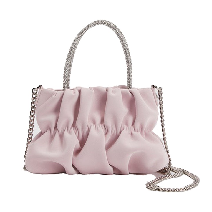 Jormftte női táska, pliszírozott modell, kettős használat, PU bőr, rózsaszín, univerzális méret