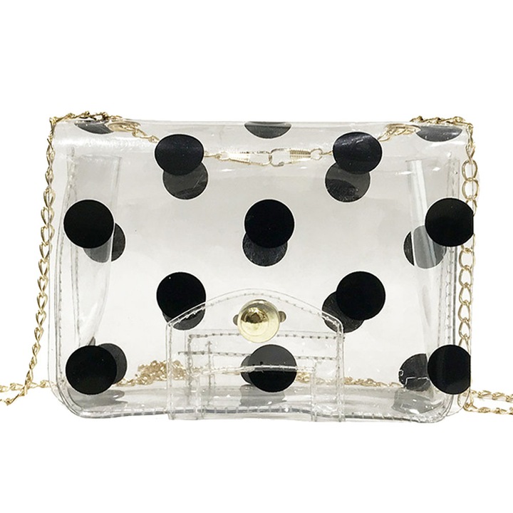 Jormftte átlátszó pöttyös válltáska nőknek, fekete, egyszerű stílusú