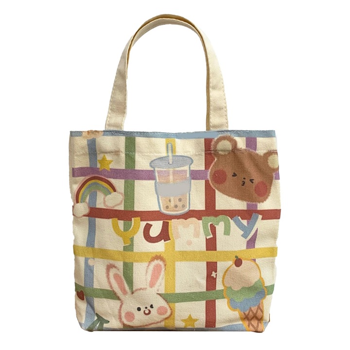 Női vászontáska, Jormftte, aranyos mintás, nagy kapacitású, újrafelhasználható, többszínű, szabad méret