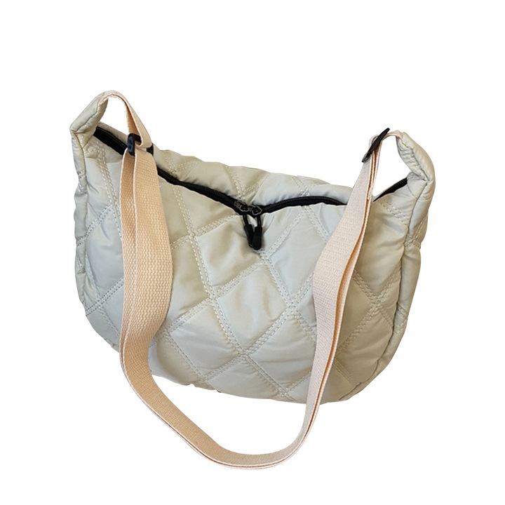 Jormftte válltáska, kockás mintás, nagy kapacitású, sima cipzár, fehér, univerzális méret