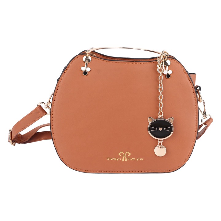 Női válltáska, Jormftte, állítható pánttal, állat medállal, PU bőr, sötétsárga