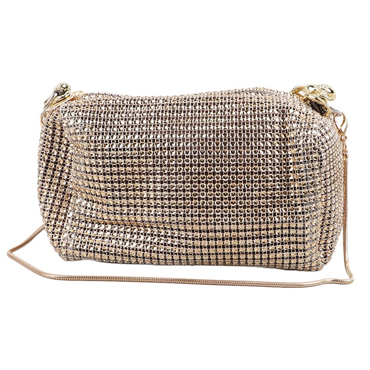 Jormftte válltáska, láncos design, PU bőr, állítható, arany