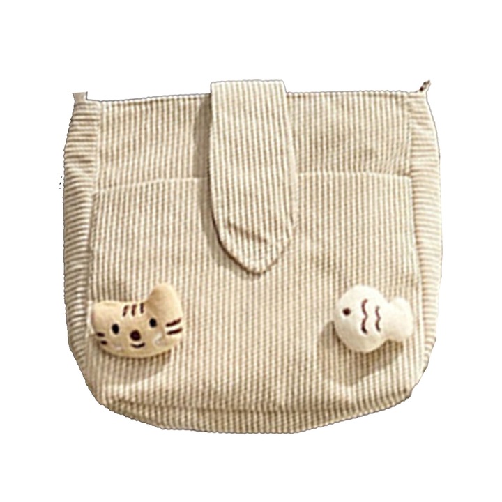 Jormftte női válltáska, nagy kapacitású, egyszerű macska és hal mintás, fehér, egy méret