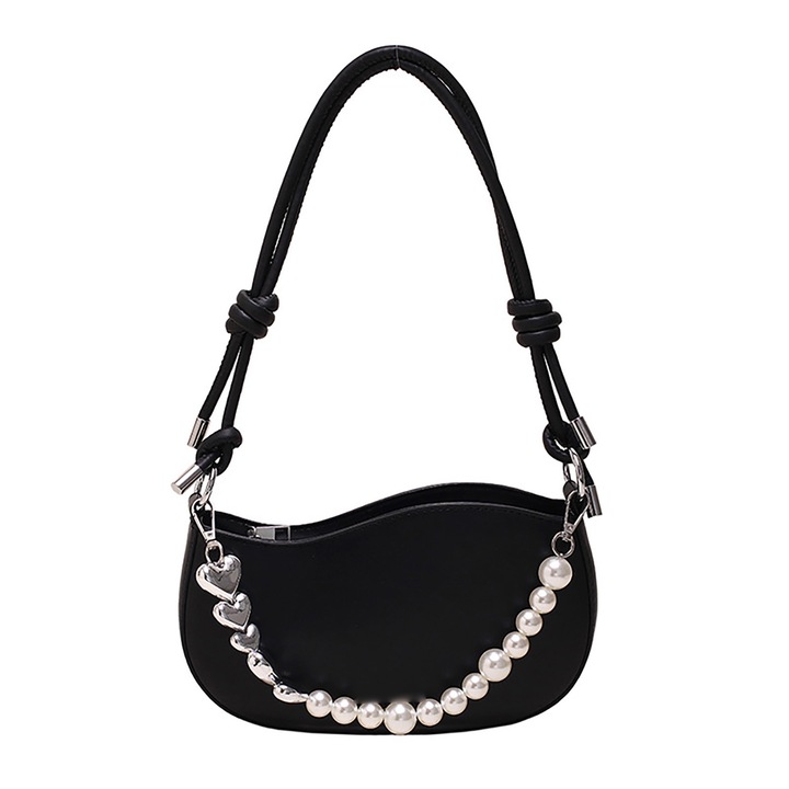 Jormftte kis válltáska, sokoldalú design, gyöngylánccal díszítve, fekete, egy méret