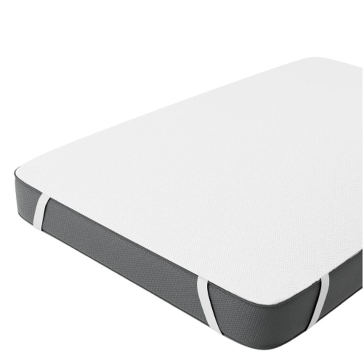 Matracvédő, Twinzen, topper típusú, Vízálló, gumírozott, puha és légáteresztő, Pamut/poliészter, Öko-Tex minősítéssel, 198 x 199 cm, Fehér