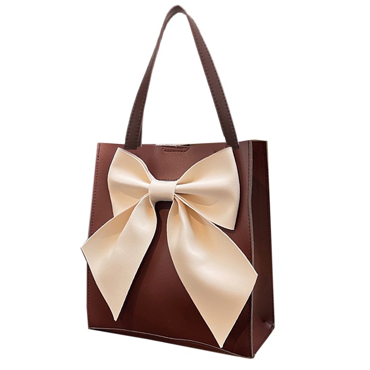 Longziming női táska masnival, nagy kapacitású, barna, 14x31x45cm, PU