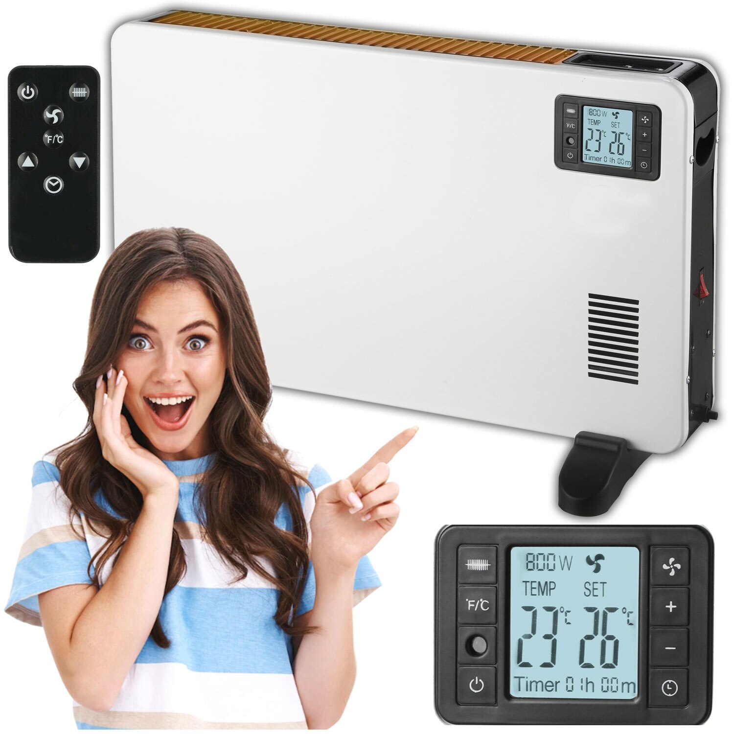 Convector electric, 2000W, telecomanda, timer, programare, display LED ...