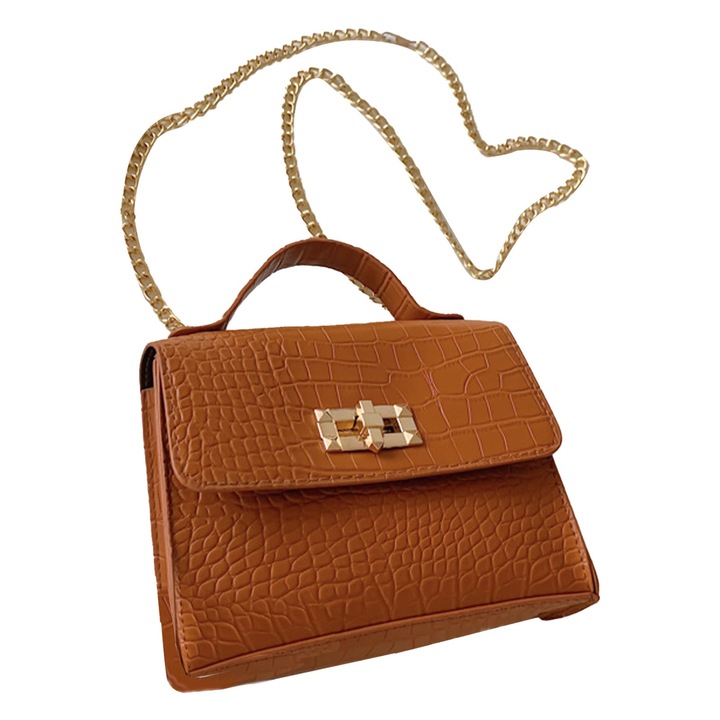 Válltáska lánccal, longziming, Bőr, Barna/Arany