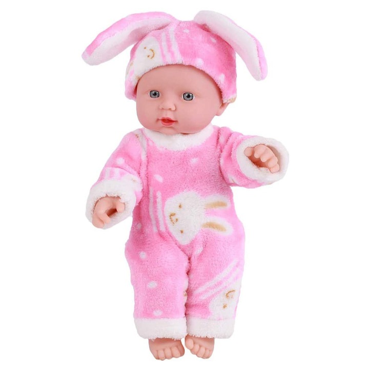 Vinyl baba, 30 cm, rózsaszín pöttyös pizsama