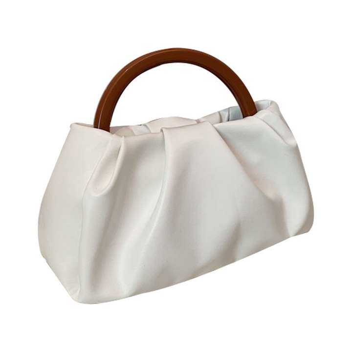 Jormftte női táska kör alakú fogantyúval, egyedi redőkkel, közepes kapacitással, fehér, univerzális méret