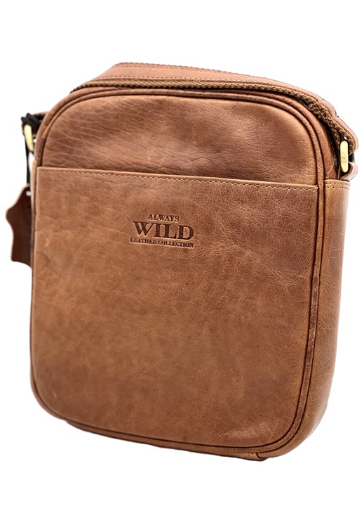 Borseta de Umar Barbati, Maro Cognac, Piele Naturala, Curea Dubla, 22x24x5 cm, Micutz®