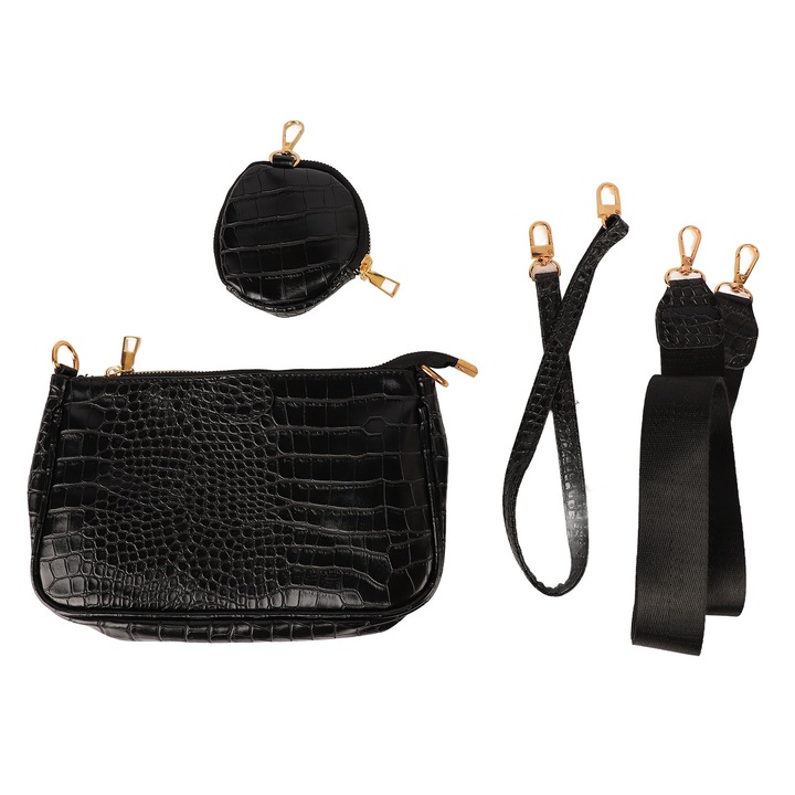 Női válltáska, Longziming, poliuretán, fekete