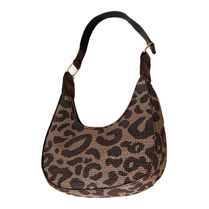 Női táska, félhold alakú modell, nagy kapacitású, leopárdmintás, univerzális méret
