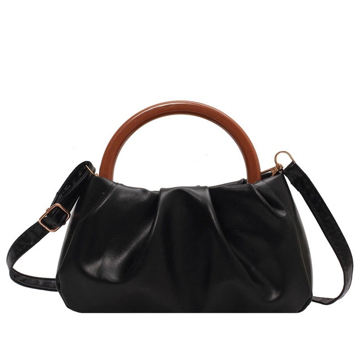 Jormftte női táska kör alakú fogantyúval, egyedi redőkkel, közepes kapacitással, fekete, univerzális méret