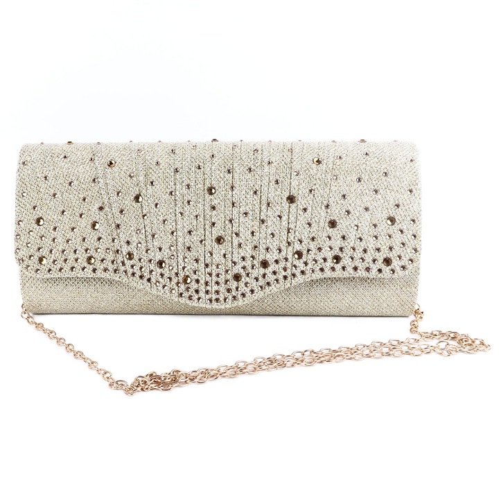 Női estélyi táska, Jormftte, többfunkciós design, strasszokkal díszítve, arany, univerzális méret