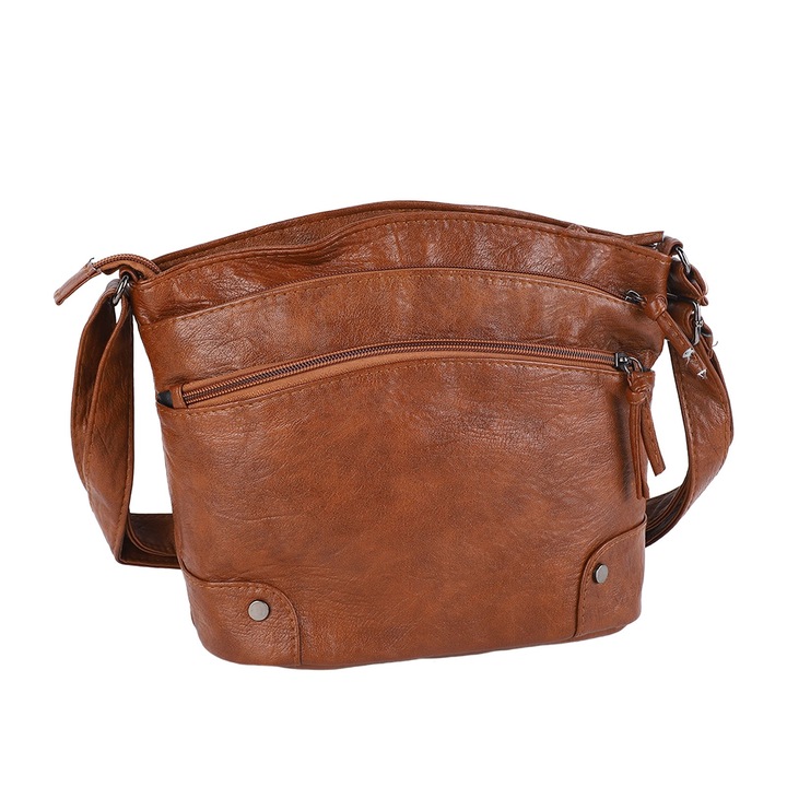 Barna PU bőr női válltáska, vintage stílusú, mosható, tetszőleges méretben